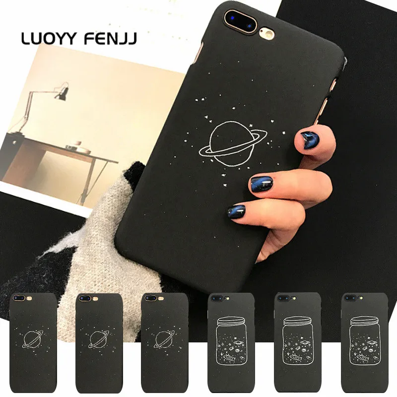

LUOYY FENJJ Universe Planet Matte Case For iPhone 6 6s 7 Plus 5 5s SE Back Cover Galaxy Phone Case For iPhone 7 8 Plus X Coque
