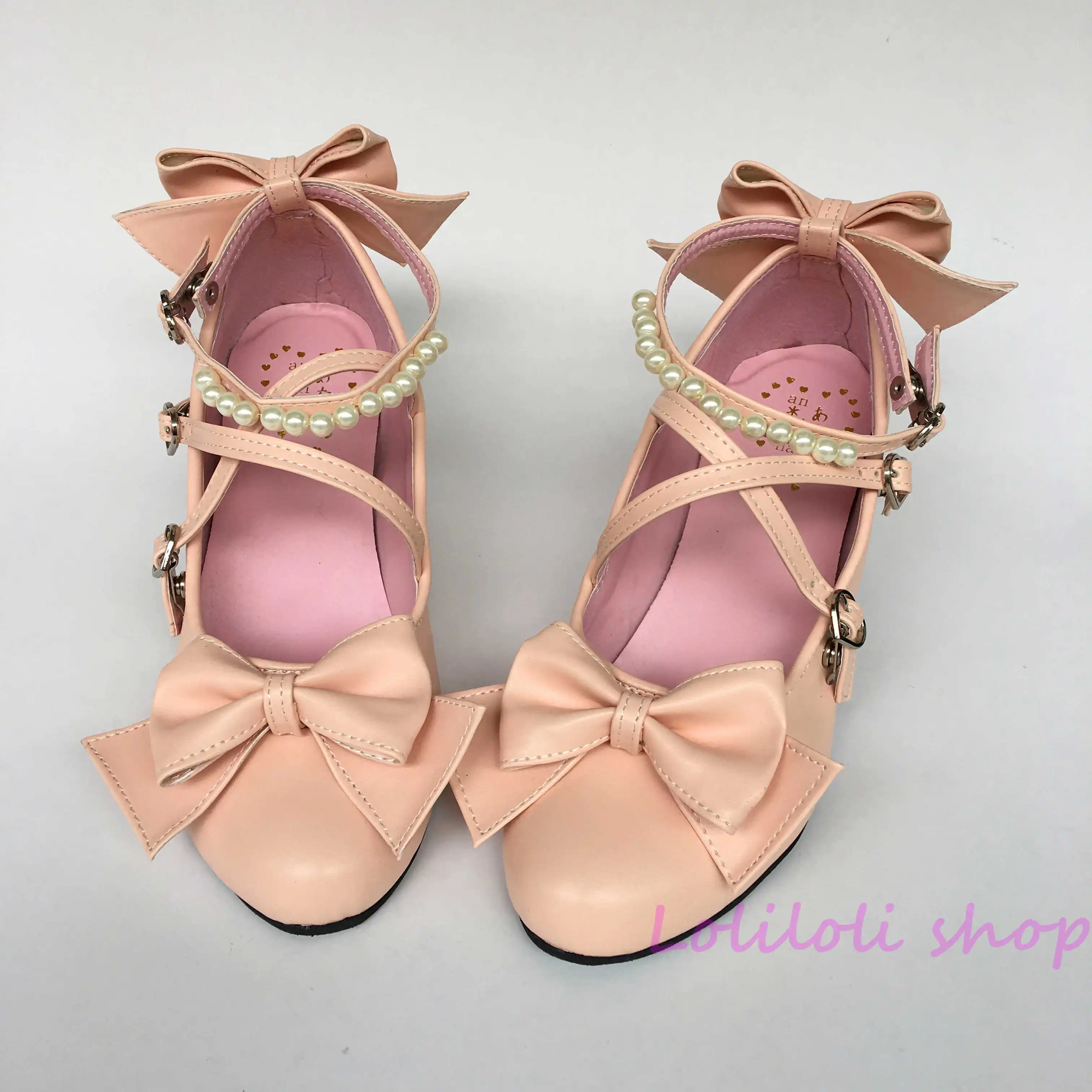 Princess sweet lolita Pink shoes  butterfly bow Drawstring sandals Hand made large size shoes Japanese design customization 5006