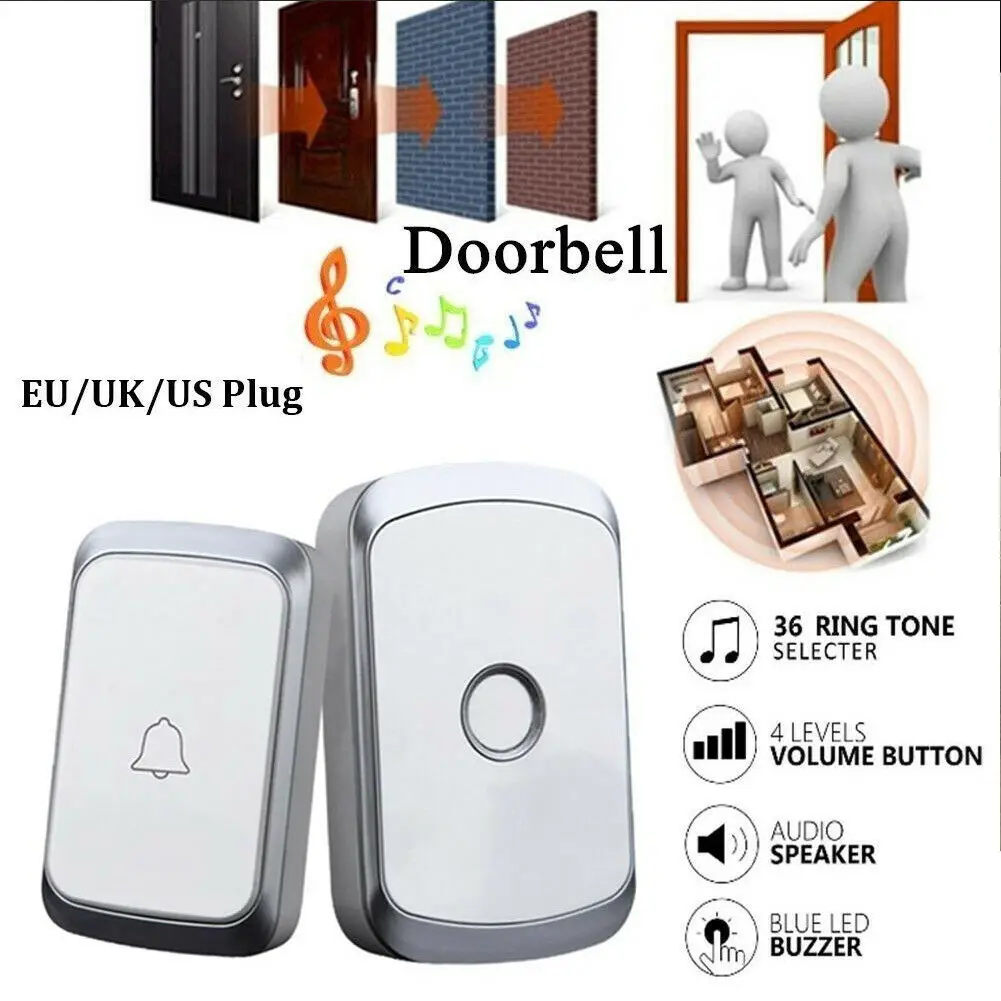 

Smart Wireless Doorbell 300M Remote Control Waterproof EU US UK Two Drag One