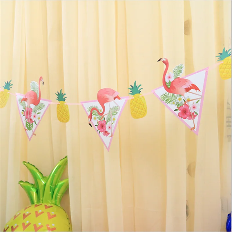 

1PC Hawaii Party Flamingos Pineapple Flowers Hanging Banners Summer Beach Baby Shower Bachelorette Party Wedding Decor Garland