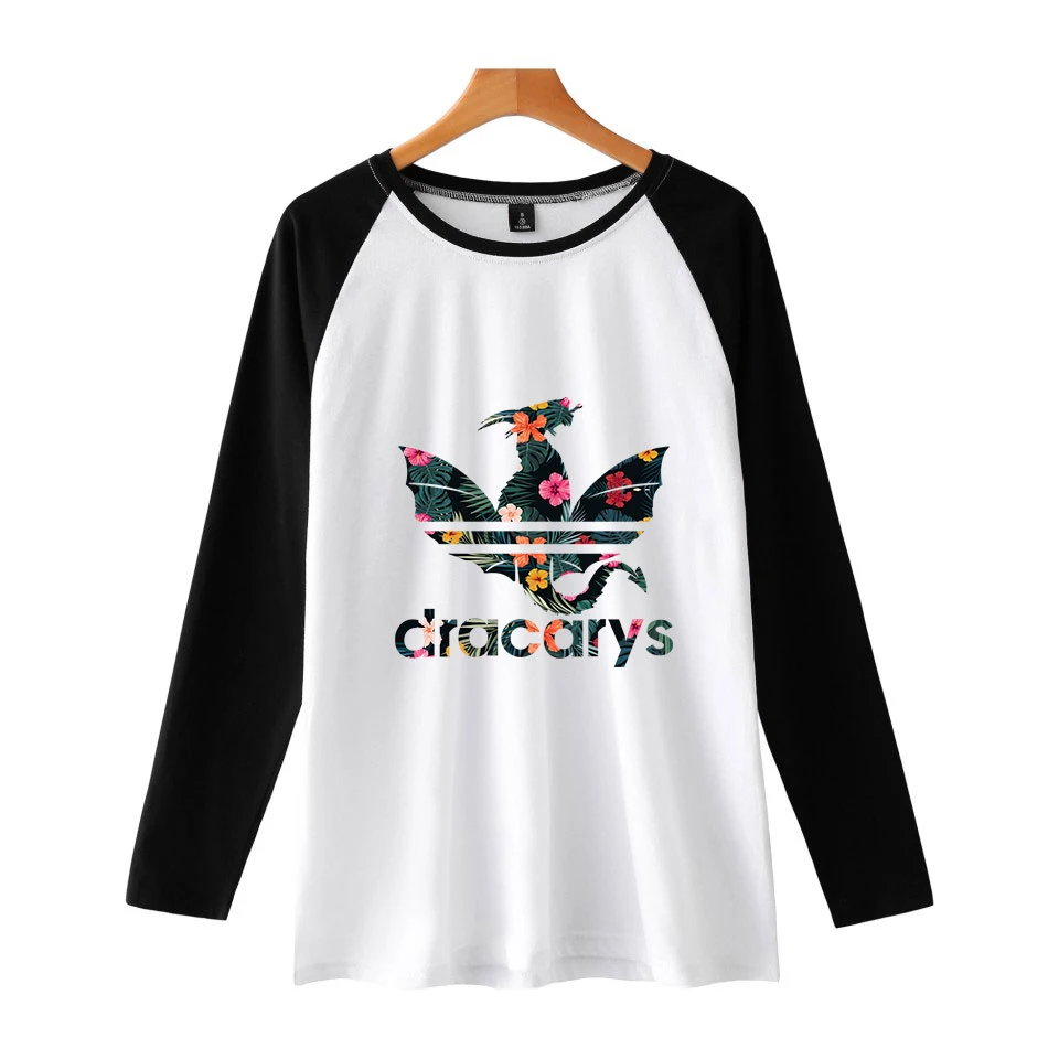 

Dracarys Game of Thrones Raglan Men Tshirt Kpop Long Sleeve Shirt Off Black And White 2019 Harajuku Women Summer Men's Top Tees