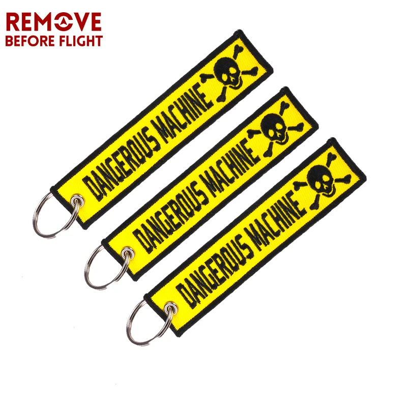 Dangerous Machine Warning Tag Keychain for Factory Motorcycles and Cars Safty Key Tags Embroidery Yelloew Danger Keychain (2)