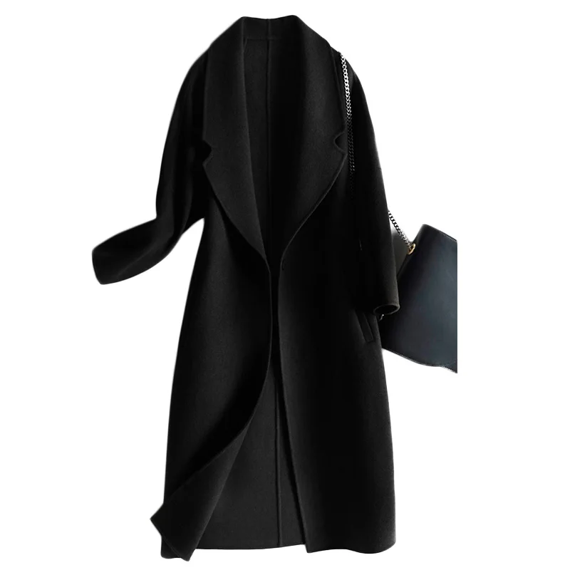 

2018 Designer Style Fall Winter Women 100% Wool Coat Fashion Lapel Double Layer Woolen Overcoat Single Button Thick Warm #10