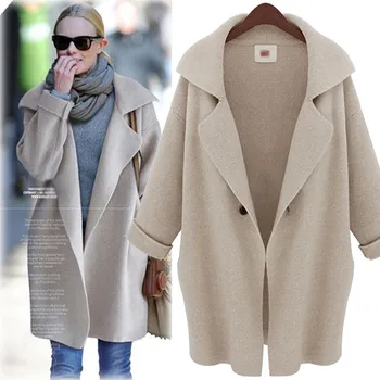 

New Spring Autumn Women Sweaters Plus Size Fashion Casual Turn-Down Loose Solid Knitted Sweater Coat For Women Large Out Wear