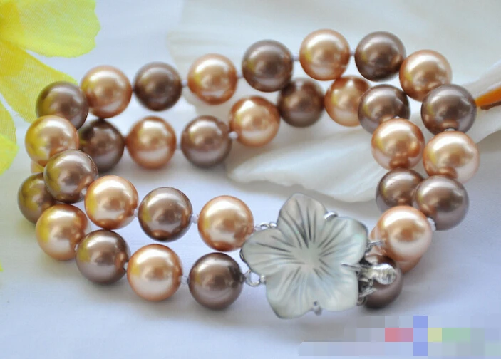 

Hot sell Noble- FREE SHIPPING>>>@@ > 12709 2row round coffee champagne SOUTH SEA SHELL PEARL bracelet