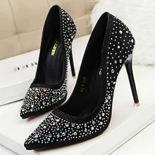 Women pumps 2017 Women Shoes High Heels Fashion Pointed Toe High Heels Sexy Rhinestone wedding shoes