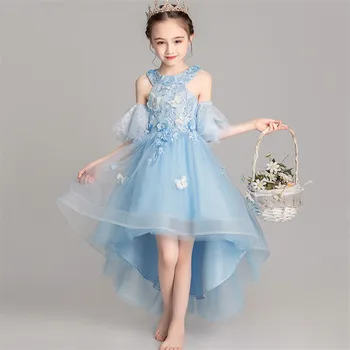 

Baby Infant Gorgeous Appliques Flowers Birthday Wedding Party Princess Mesh Dress Kids Little Girls Piano Costumes Tail Dress