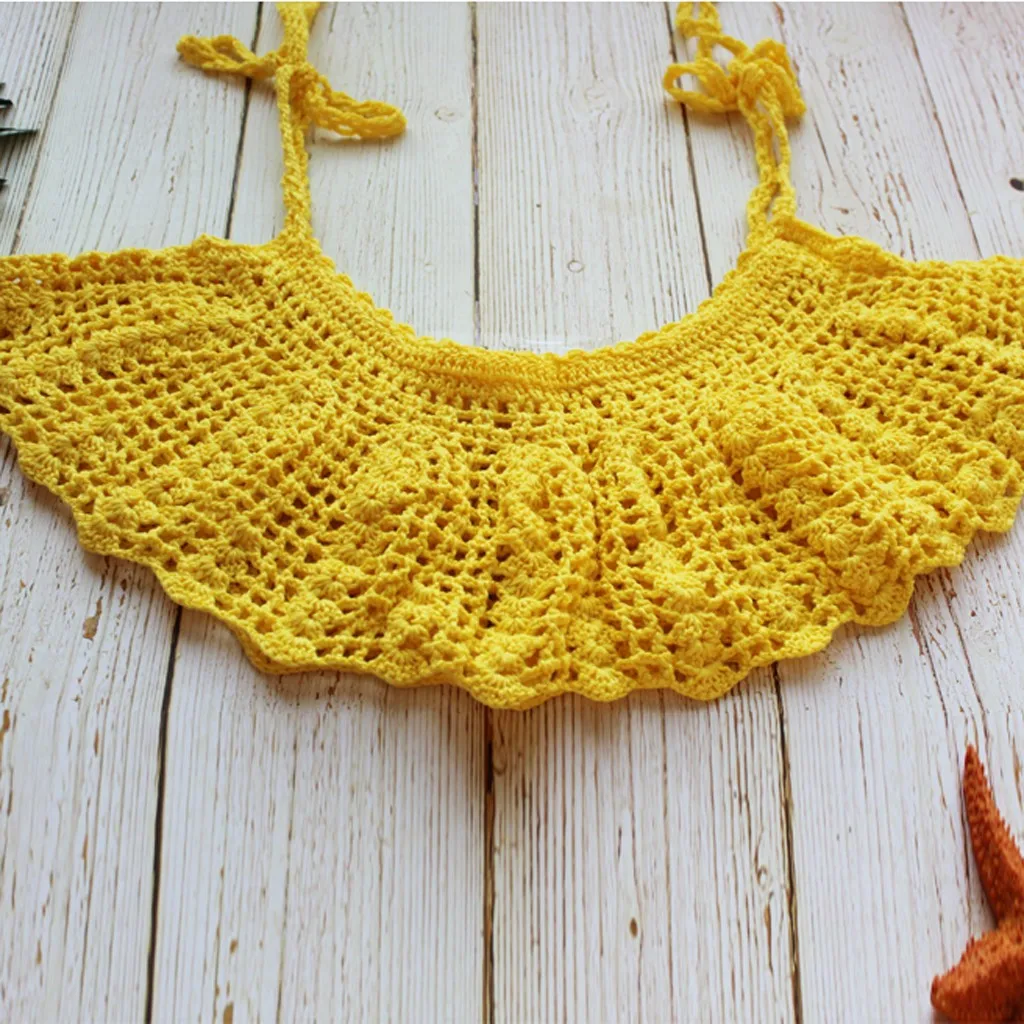 Женский купальник-бикини, пуш-ап, 3xl, сексуальный женский Одноцветный купальник-бикини, Ретро стиль, на крючках, вязанный бандо, на бретельках, жилет, бандажный Топ# XTN