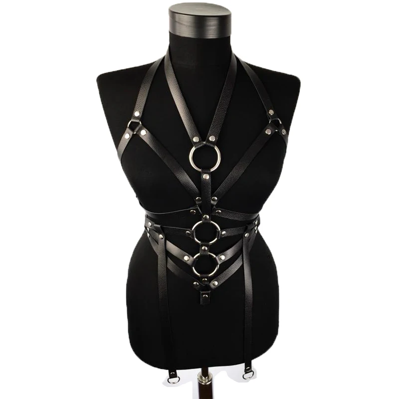 US $22.05 Womens Trendy Sexy Harness Leather Garter Belts For Women Body Gothic Studded Bra Cage Lingerie Black Adult Fetish Waistband