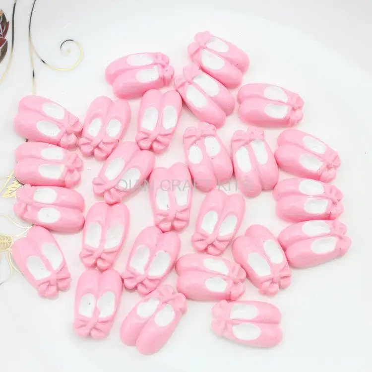 

150pcs Cute Pink Ballerina Ballet Shoes 24mm resin Cabochon flat back for Kawaii DIY Projects -SZ0735