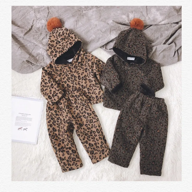 Kids clothes set hooded sweatshirt +pants fleece Leopard Print thicken warm clothing set Kids clothes set hooded sweatshirt +pants fleece Leopard Print thicken warm clothing set
