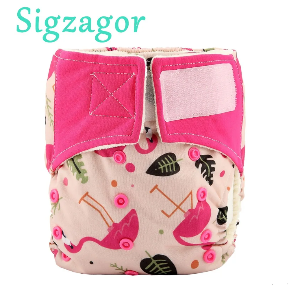 

[Sigzagor]ALL IN ONE Bamboo Baby Cloth Diaper Nappy,Hook and Loop,Built in 4 layer Insert,Double Gussets AIO Night Heavy Wetter