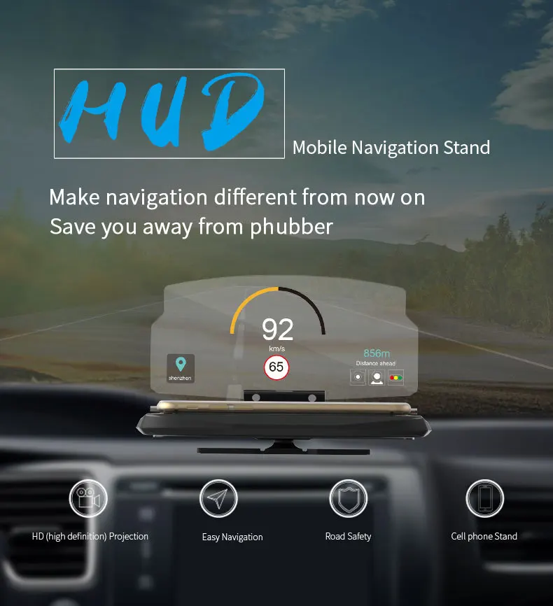 HUD мобильный навигатор Универсальный Автомобильный держатель для телефона лобовое стекло проектор дисплей 6,5 дюймов для iPhone/samsung/xiaomi gps HUD