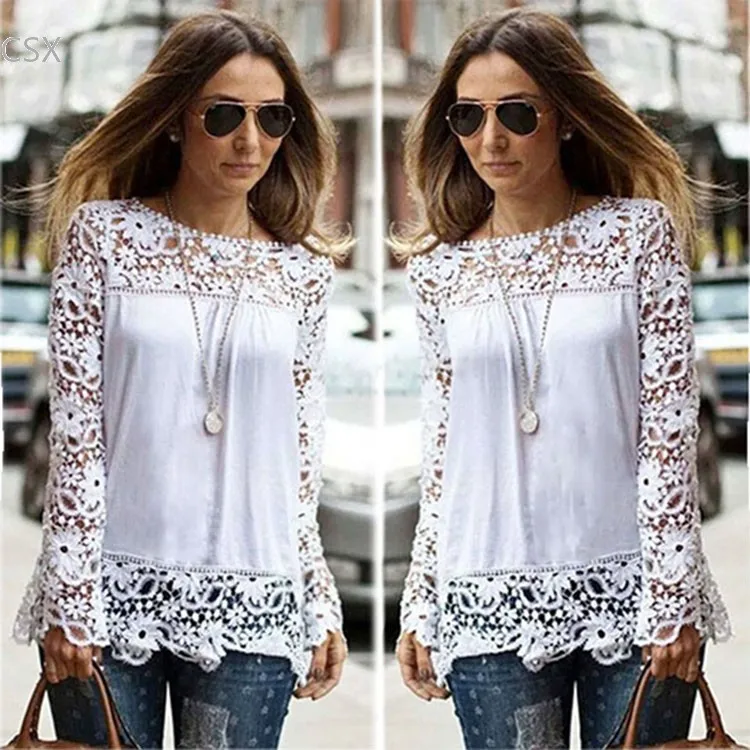 

2015 Women Summer Spring Autumn Crochet Floral Full-Sleeve Chiffon Blouse Lace Shirt Blusas De Renda Camisa Feminina 34