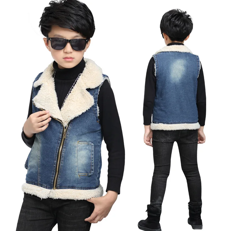 

Oblique Zipper Pattern Warm Baby Childrens Fleece Vests Waistcoats For Boys Winter Jeans Denim Fur Padded Quilted Boy Waistcoat
