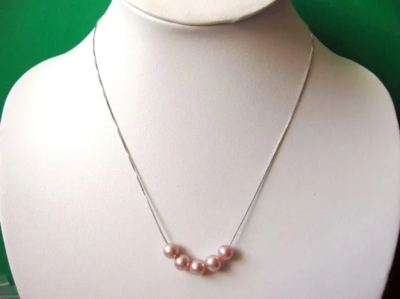

New Arriver Pearl Jewellery,Lovely Mauve Pink Round Freshwater Pearls On S925 Sterling Silvers Snake Chain Necklace