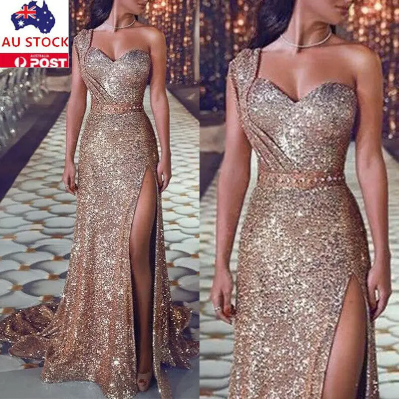 

Women Sequins Formal Long Evening Party Dress Prom Gown Bridesmaids Dresses