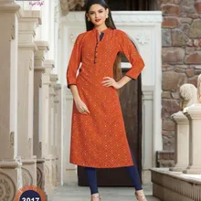 Индийский традиционный Курти 3 четверти рукав Хлопок Курта Болливуд дизайн оранжевый туника с принтом Топ женское платье Повседневная одежда для вечеринок