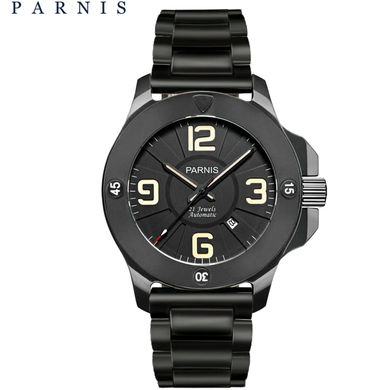 Горячие Parnis 47 мм военные механические часы мужские часы лучший бренд класса люкс автоматические часы сапфировое стекло Натуральная кожа Ремешок