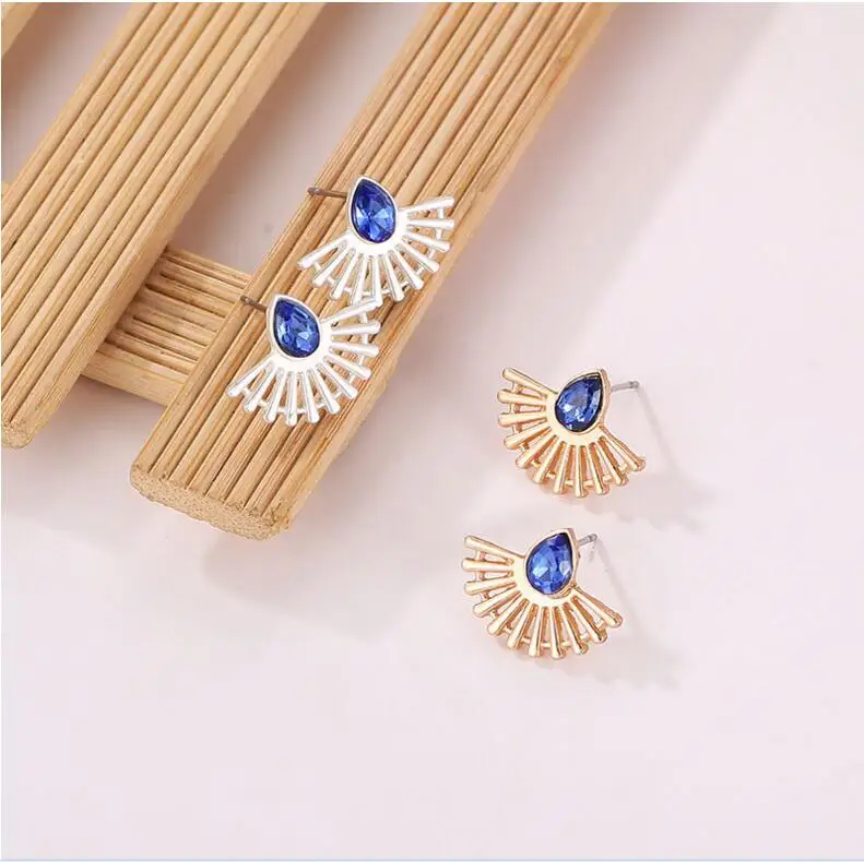 Korean Jewelry New blue Crystal Front Back Double Sided Stud Earring For Women Fashion Ear Cuff Piercing Gift Wholesale | Украшения и