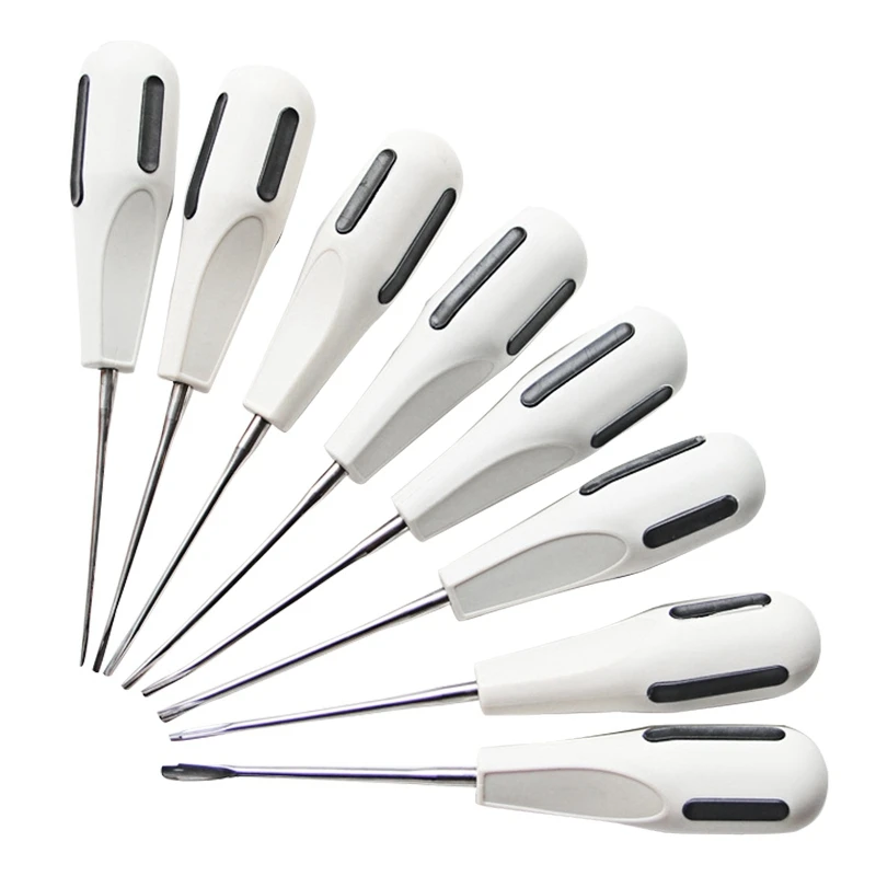 

8Pcs Stainless Steel Dental Luxating Lift Elevators Clareador Curved Root Dentist Dental Surgical Instrument With Plastic Hand