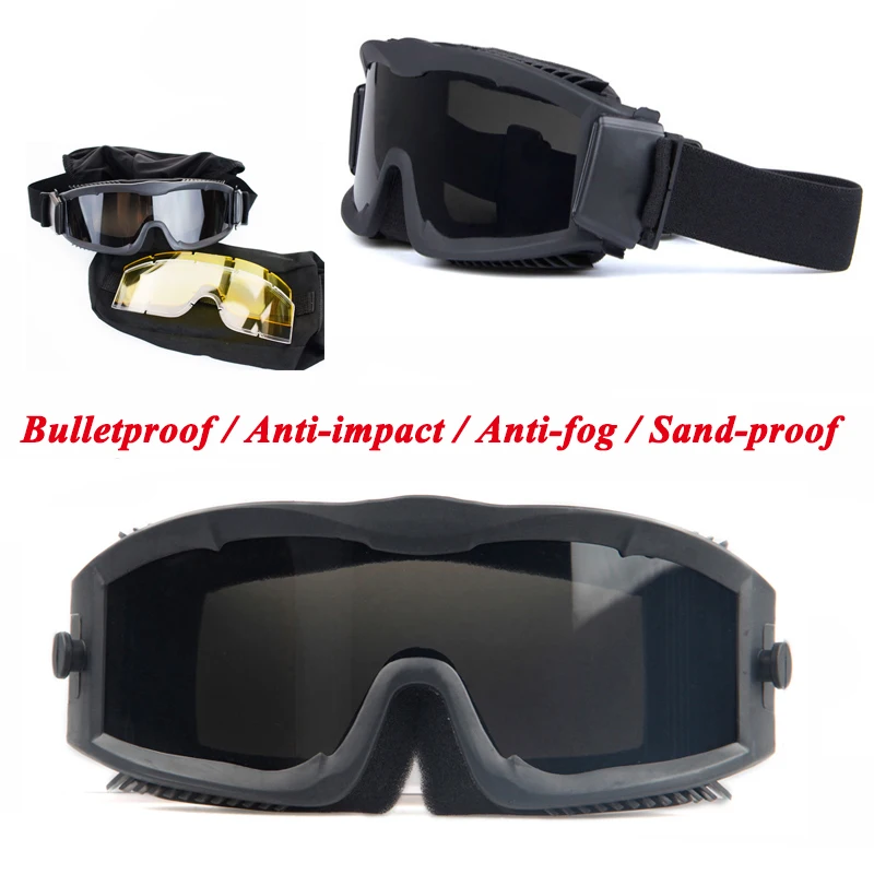 

UV400 Outdoor CS Airsoft Goggles Ballistic Glasses Anti Fog Tactical Goggles Shooting Hunting Eyewear 3 Lens