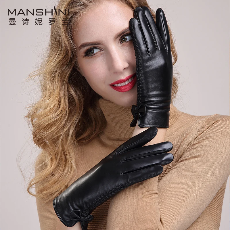 Winter Sheepskin Gloves women's genuine leather gloves thicken warm touchscreen gloves women's telefingers gloves MLZ010