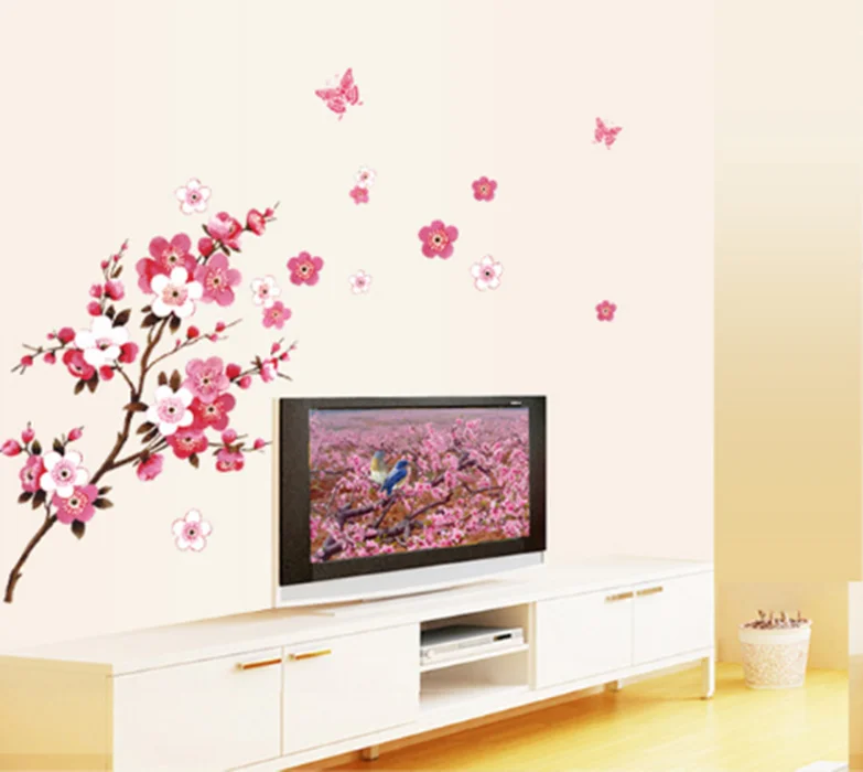 

Beautiful Sakura Flowers Wall Stickers Living Bedroom Decorations DIY Home Decals Mural Arts Poster PVC Removable WallPaper