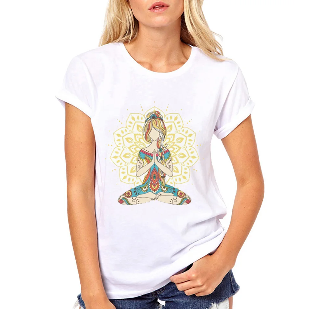 Yo Ga Buddha Mandala T Shirt Women Lotus Power Centers Zen T-Shirts Girls Short Sleeves Casual Tshirt Tops Tees for Woman