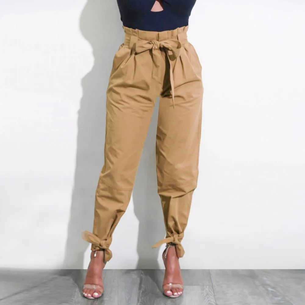 

Fashion Autumn Women Hight Waist Pants Wweet Drawstring Waist Casual Female Trousers Bottoms Ladies Party Casual Pants