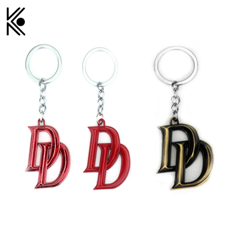 

2017 Super Hero Daredevil Keychain Double D Red Enamel Metal Key Rings Chain Holder for Car Souvenirs Jewelry BoyFriend Gift