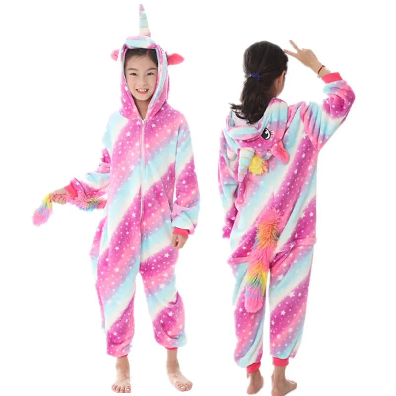 Online Anime Cosplay pijamas niños Onesie Stich Panda de Pikachu unicornio con capucha invierno dibujos animados pijamas niños pijamas para niñas Niño
