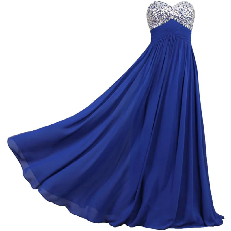 

ANGELSBRIDEP Luxury Royal Blue A-line Prom dresses vestido de noite strapless crystal long chiffon prom dress
