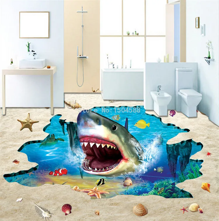 Photo Wallpaper 3d Underwater World Shark Flooring Tiles Murals Bathroom Kids Bedroom Pvc Wear Non Slip Waterproof 3d Wall Paper 3d Wall Paper Wall Paperwall Paper World Aliexpress