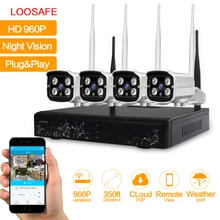 LOOSAFE 4CH WIFI Security Camera System NVR Kit 960P HD wireless CCTV Outdoor IP Camera System Home Video Surveillance System