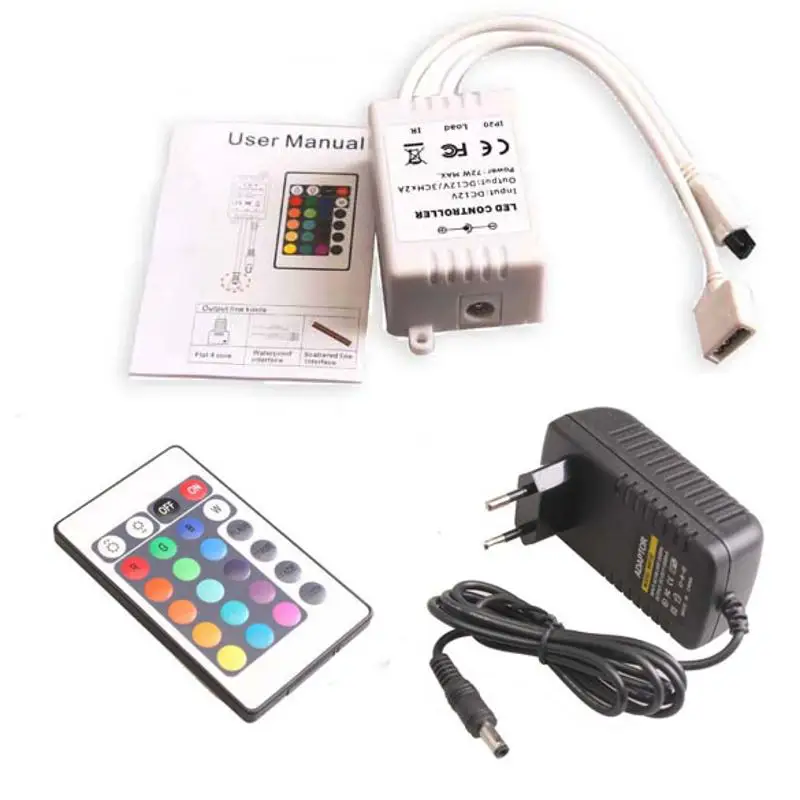 

24 Key RC5M 300LED 3528 SMD Waterproof RGB Flexible Light Strip EU Power