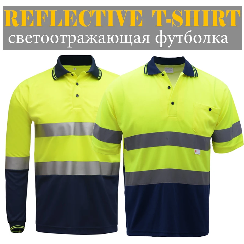 

Safety reflective t shirts high quality two tone working t-shirt long sleeve short sleeve with reflective tapes