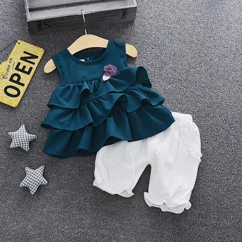 

2019 Clothes Sets Tracksuit Toddler Children kids baby Girls for clothes Ruffles Flowers Tops Solid Ruched Shorts Pants Outfits