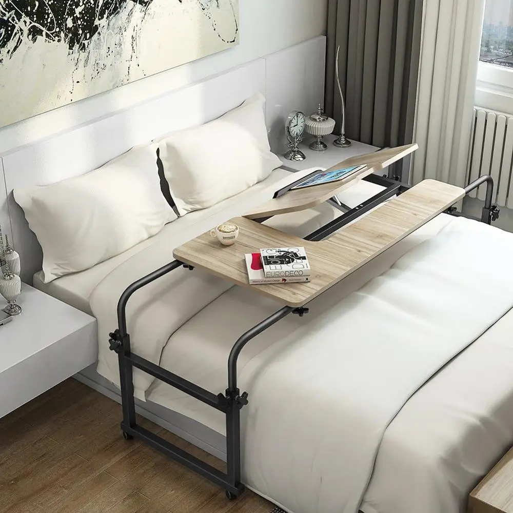 Overbed Tabelle mit Rädern, Multi-Funktion Einstellbar Mobilen Tisch mit Schwenkbarer Bord, Computer Schreibtisch für Schreiben Ausarbeitung