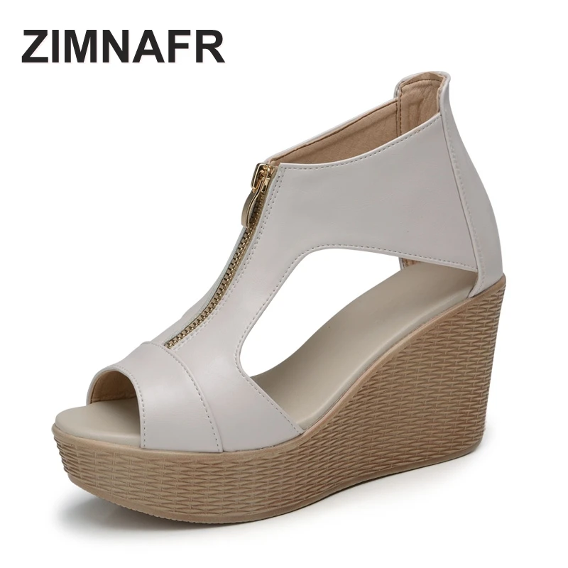 

woman sandals 2017 summer new fish mouth genuine leather wedges comfortable women's shoes waterproof exposed toe female sandals