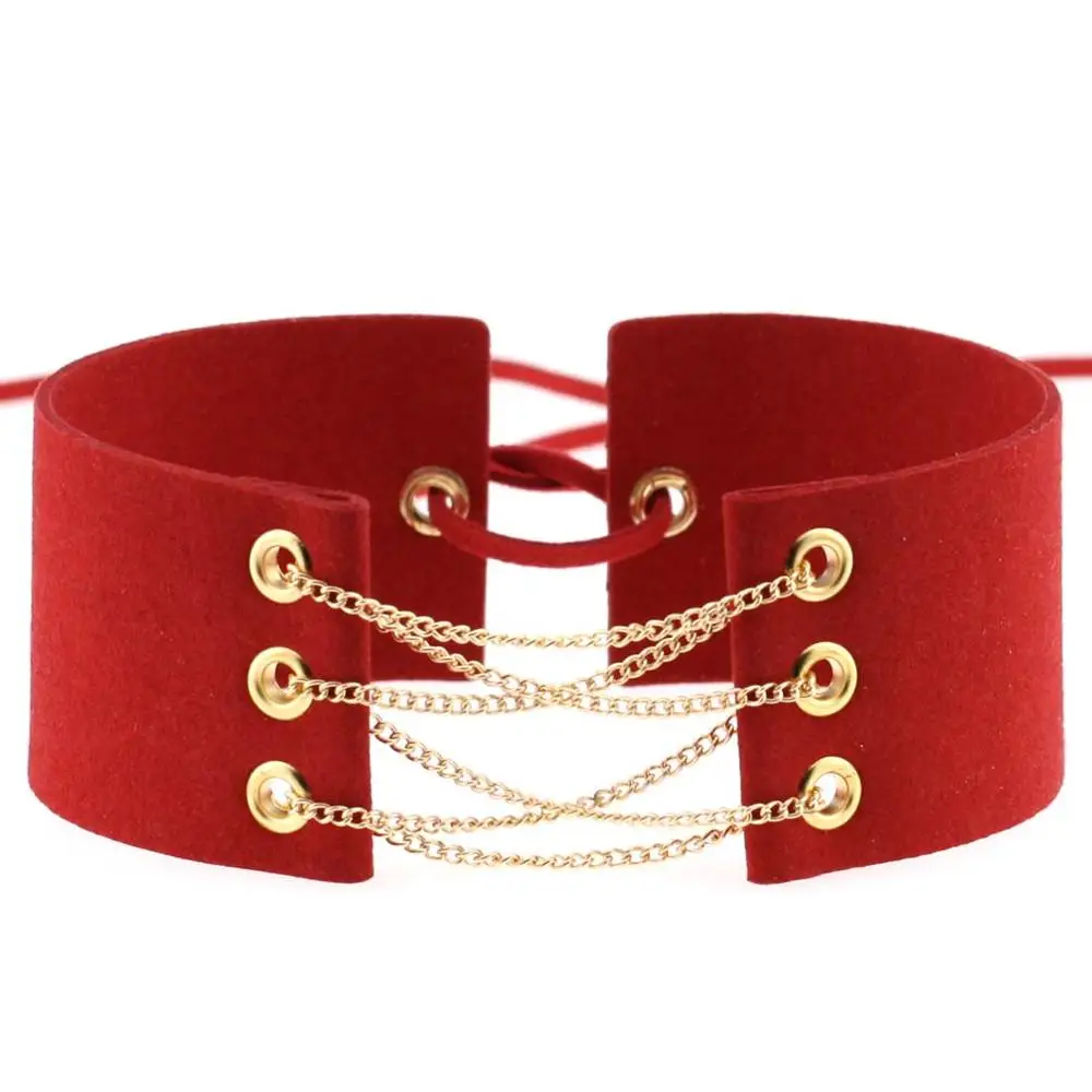 Гламурный Черный Бархатный чокер с золотыми и серебряными цепями сексуальное эффектное ожерелье со звеньями на шнуровке Чокеры ожерелье s 32 цвета - Окраска металла: gold chain red