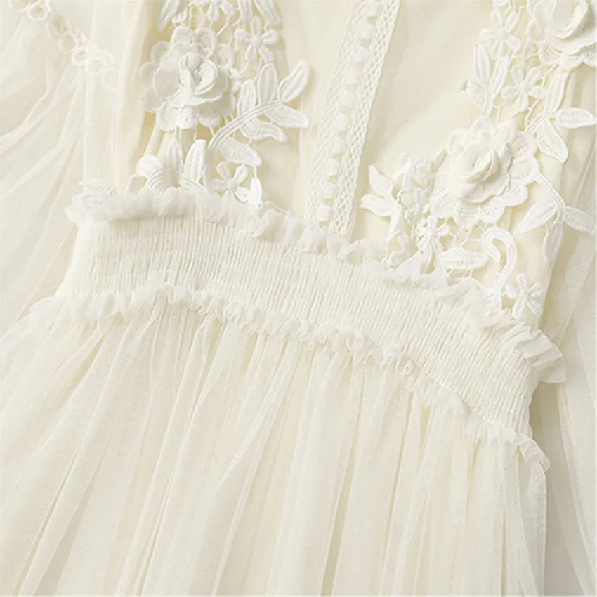2018 New Fashion Spring Women Flower Lantern Sleeve Dresses Summer Two Piece Mesh Dress Long Sexy Dress Clothing Vestidos WZ196