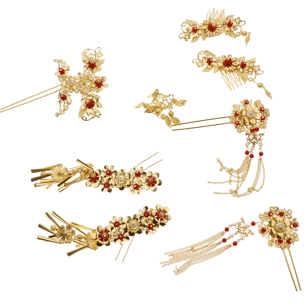 9 Pieces Wedding Bridal Hair Comb Floral Gold Tone Metal Women Lady Girls Hair Pin Comb Fashion Jewelry Luxury