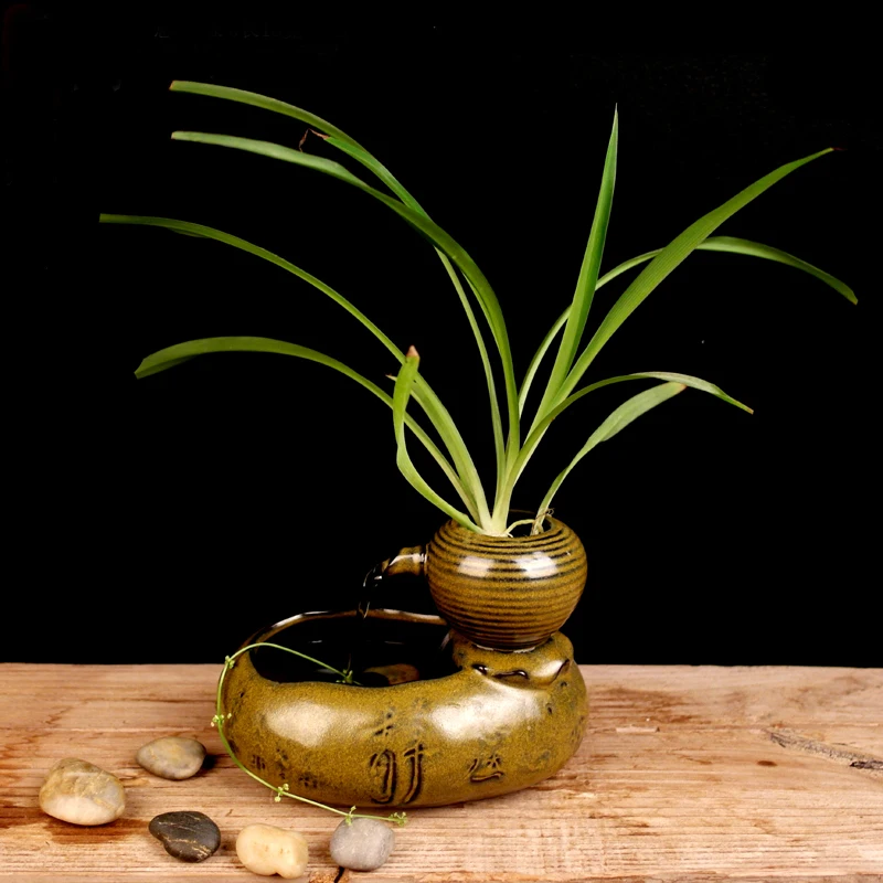110 V/220 V творческие керамика Фэн колесо шуй Lucky мини-фонтан воды Обои для рабочего стола Выращивание растений методом гидропоники цветочный горшок Fish Tank