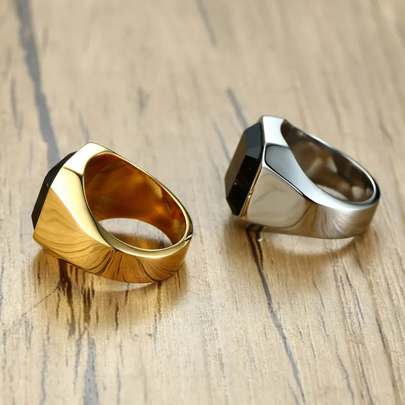 SUNNERLEES титановые кольца из нержавеющей стали квадратный черный камень Полированное серебряное, Золотое кольцо мужские ювелирные изделия подарок RC-207