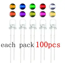 100 unids/lote F3 3mm verde/amarillo/azul/blanco/rojo/blanco/caliente Blanco/naranja/violeta/amarillo/Rosa Luz LED verde de Kit