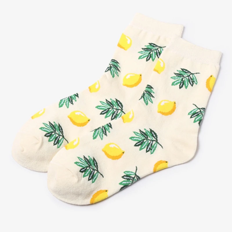 Забавные короткие носки в стиле Харадзюку с фруктами, модные женские Носки с рисунком вишня, лимон, ананас, женские хлопковые забавные носки, хипстерские носки