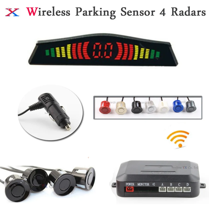 

Koorinwoo Car Wireless Parking Radars Sensor 4 Colorful LED Display Screen Car Alert Indicator BIBI 12V Parktronics Reversing