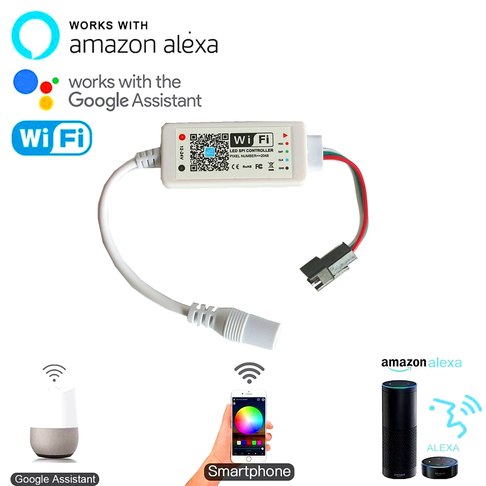 WS2811 SK6812 WS2812B Пиксельная Светодиодная лента WiFi контроллер IOS Android приложение Amazon Alexa Google адресуемый мини SPI Wi-Fi контроллер