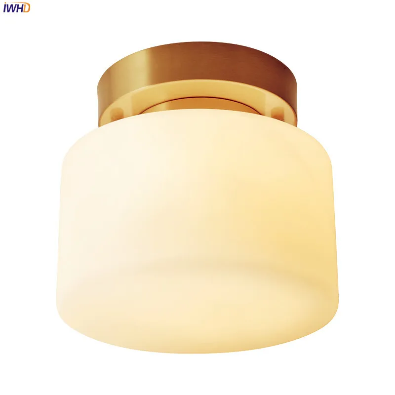 

IWHD American Country Vintage Ceiling Lamps For Home Lighting Hallway Balcony Porch Glass Copper LED Ceiling Lights Fixtures